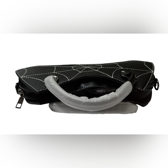 Goth Horror Themed Spider Web Bat Design Faux Leather Crossbody Purse - Picture 4 of 12